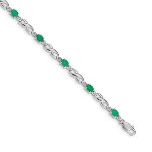 Million Charms 14k White Gold Diamond and Green Emerald Bracelet 7.25in.